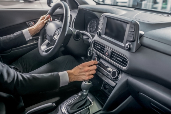 man using car defrost setting