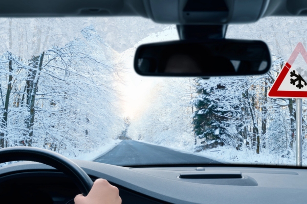 image of a person driving in a snowy weather